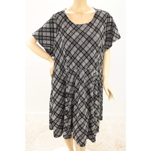 Torrid Gray Black Diagonal Plaid Skater Dress Size 5 5X Stretch Knit Fit Flare - Picture 5 of 9